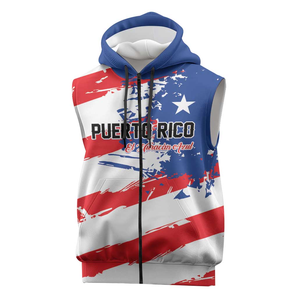 Custom Football 2026 Puerto Rico Sleeveless Zip Hoodie Come On El Huracan Azul