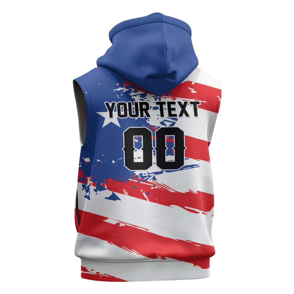 Custom Football 2026 Puerto Rico Sleeveless Zip Hoodie Come On El Huracan Azul