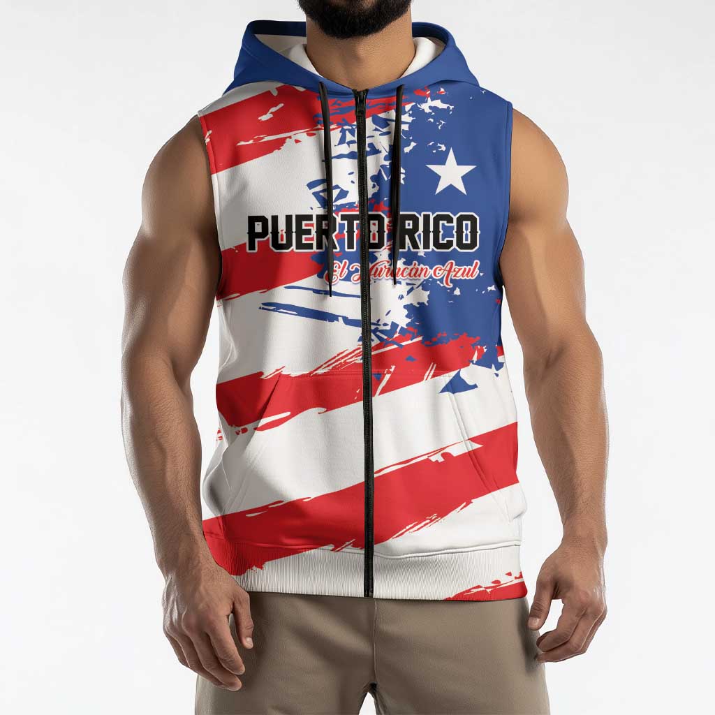 Custom Football 2026 Puerto Rico Sleeveless Zip Hoodie Come On El Huracan Azul