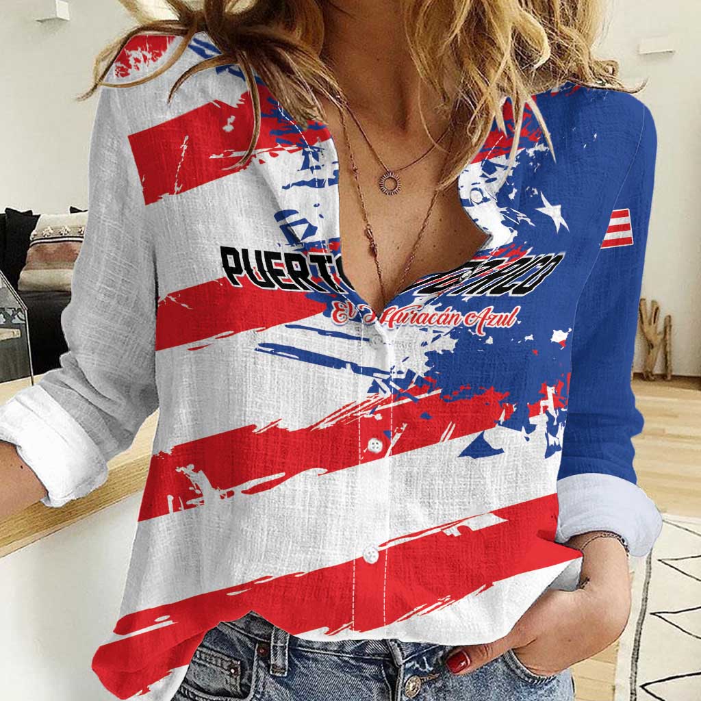 Custom Football 2026 Puerto Rico Women Casual Shirt Come On El Huracan Azul