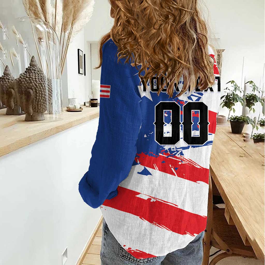 Custom Football 2026 Puerto Rico Women Casual Shirt Come On El Huracan Azul