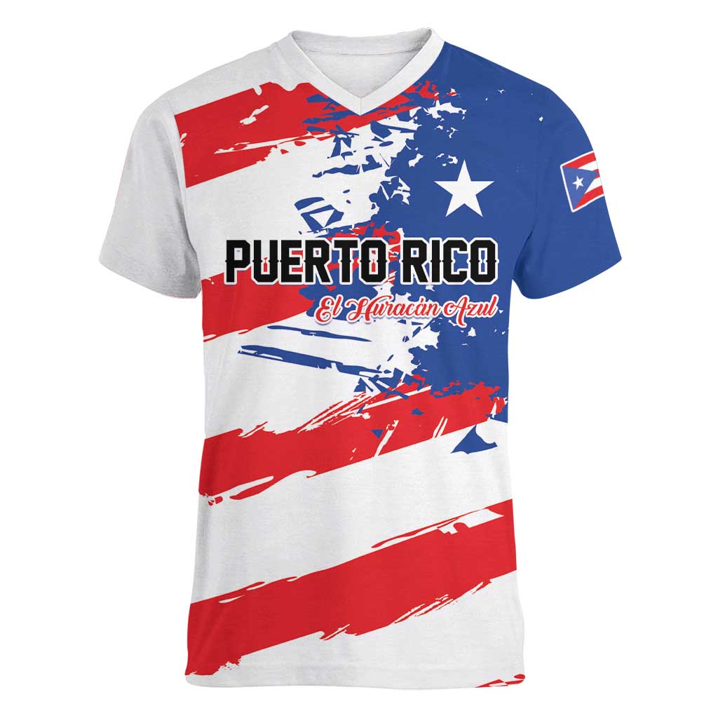Custom Football 2026 Puerto Rico Women V-Neck T-Shirt Come On El Huracan Azul