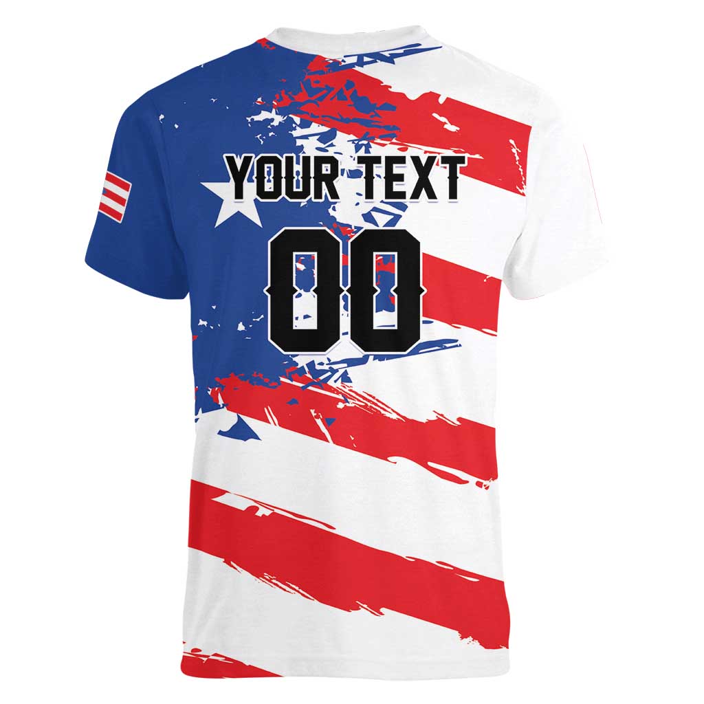 Custom Football 2026 Puerto Rico Women V-Neck T-Shirt Come On El Huracan Azul