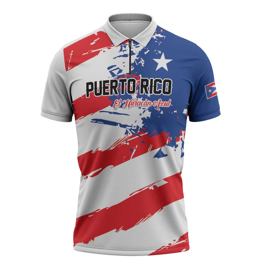 Custom Football 2026 Puerto Rico Zipper Polo Shirt Come On El Huracan Azul