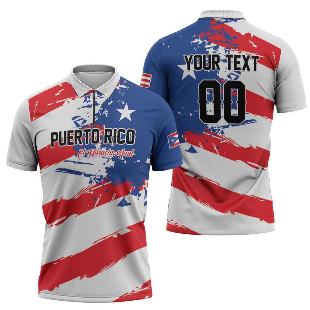 Custom Football 2026 Puerto Rico Zipper Polo Shirt Come On El Huracan Azul
