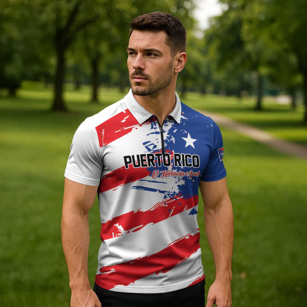 Custom Football 2026 Puerto Rico Zipper Polo Shirt Come On El Huracan Azul