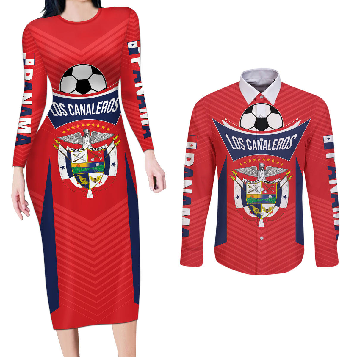 Personalized Panama 2024 Football Couples Matching Long Sleeve Bodycon Dress and Long Sleeve Button Shirt Go Los Canaleros - Wonder Print Shop