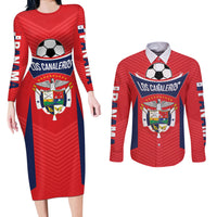 Personalized Panama 2024 Football Couples Matching Long Sleeve Bodycon Dress and Long Sleeve Button Shirt Go Los Canaleros - Wonder Print Shop