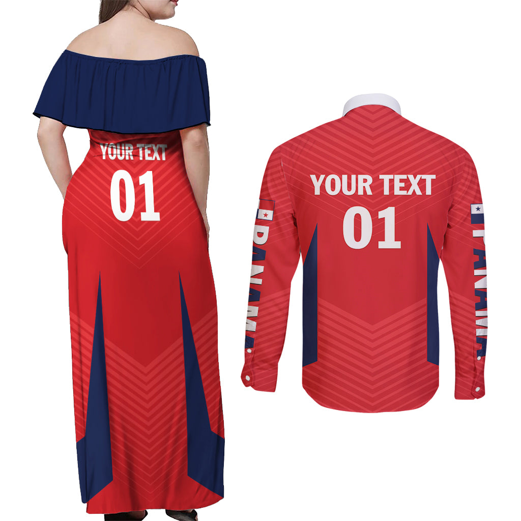 Personalized Panama 2024 Football Couples Matching Off Shoulder Maxi Dress and Long Sleeve Button Shirt Go Los Canaleros - Wonder Print Shop