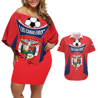 Personalized Panama 2024 Football Couples Matching Off Shoulder Short Dress and Hawaiian Shirt Go Los Canaleros - Wonder Print Shop