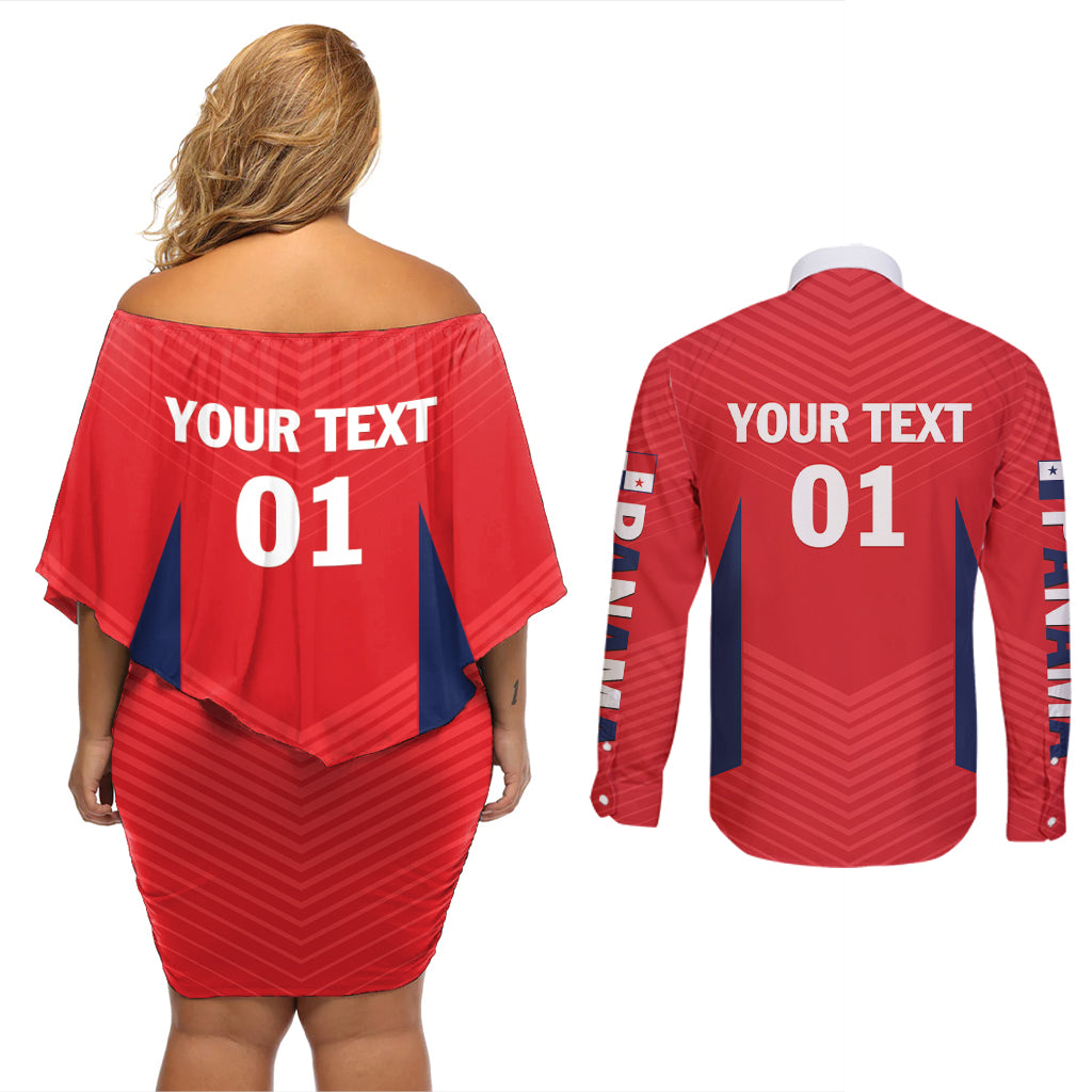 Personalized Panama 2024 Football Couples Matching Off Shoulder Short Dress and Long Sleeve Button Shirt Go Los Canaleros - Wonder Print Shop