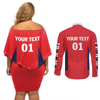 Personalized Panama 2024 Football Couples Matching Off Shoulder Short Dress and Long Sleeve Button Shirt Go Los Canaleros - Wonder Print Shop