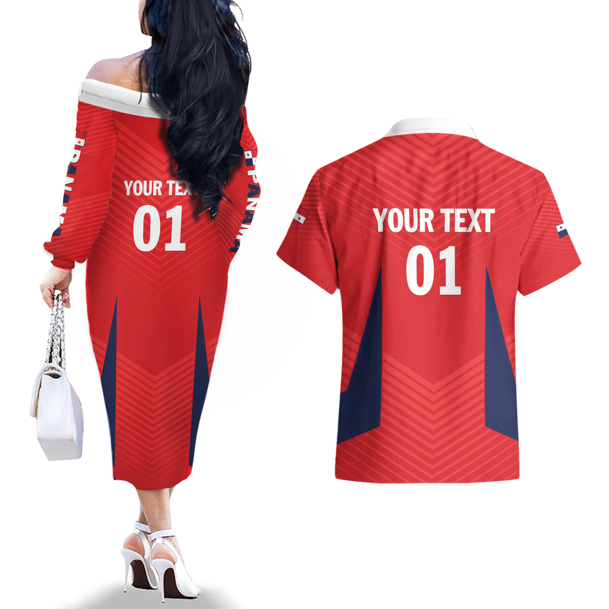 Personalized Panama 2024 Football Couples Matching Off The Shoulder Long Sleeve Dress and Hawaiian Shirt Go Los Canaleros - Wonder Print Shop