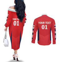 Personalized Panama 2024 Football Couples Matching Off The Shoulder Long Sleeve Dress and Long Sleeve Button Shirt Go Los Canaleros