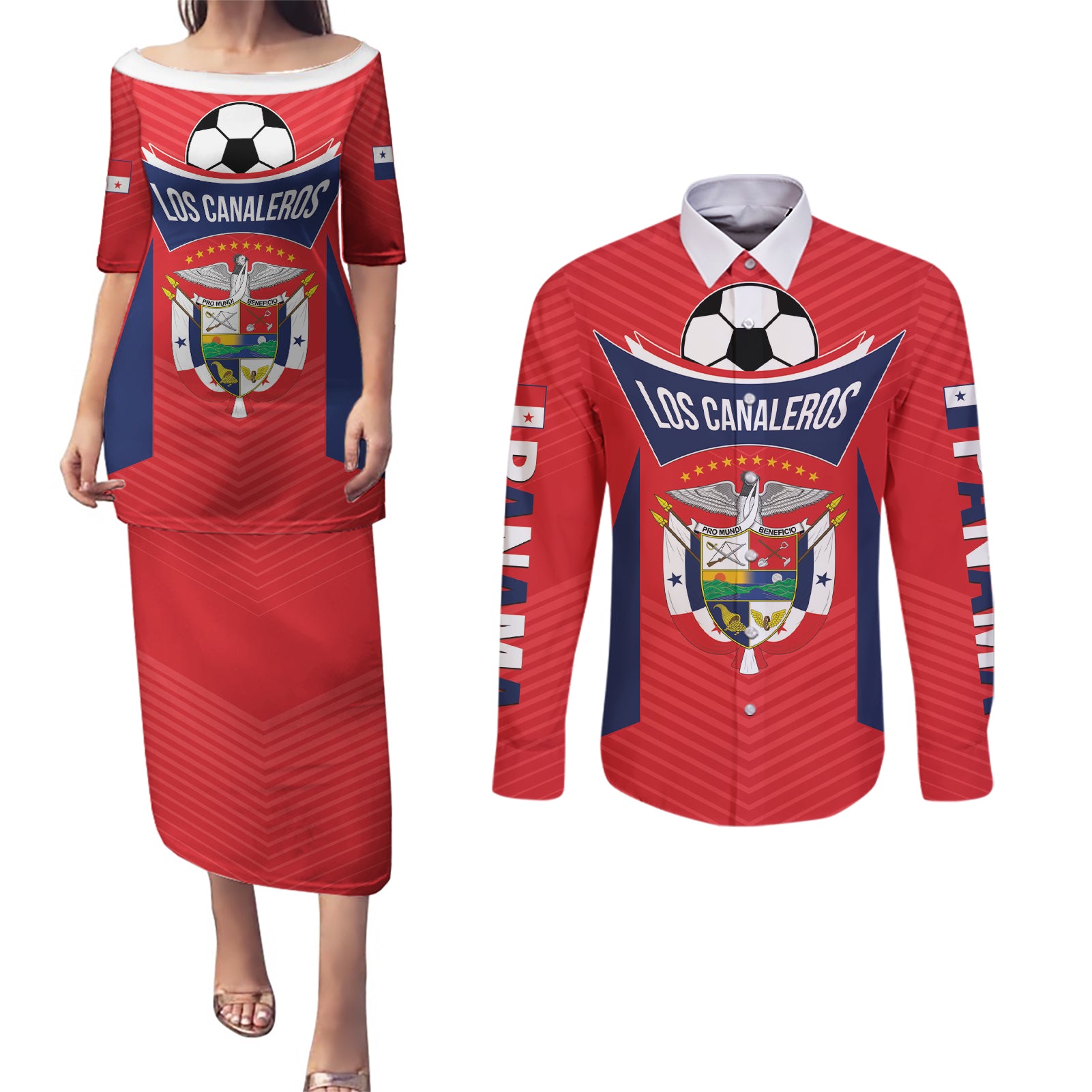 Personalized Panama 2024 Football Couples Matching Puletasi and Long Sleeve Button Shirt Go Los Canaleros - Wonder Print Shop