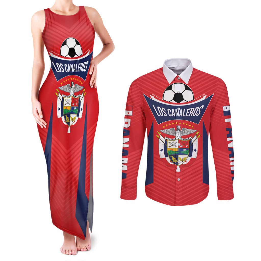 Personalized Panama 2024 Football Couples Matching Tank Maxi Dress and Long Sleeve Button Shirt Go Los Canaleros - Wonder Print Shop