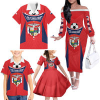 Personalized Panama 2024 Football Family Matching Off The Shoulder Long Sleeve Dress and Hawaiian Shirt Go Los Canaleros - Wonder Print Shop