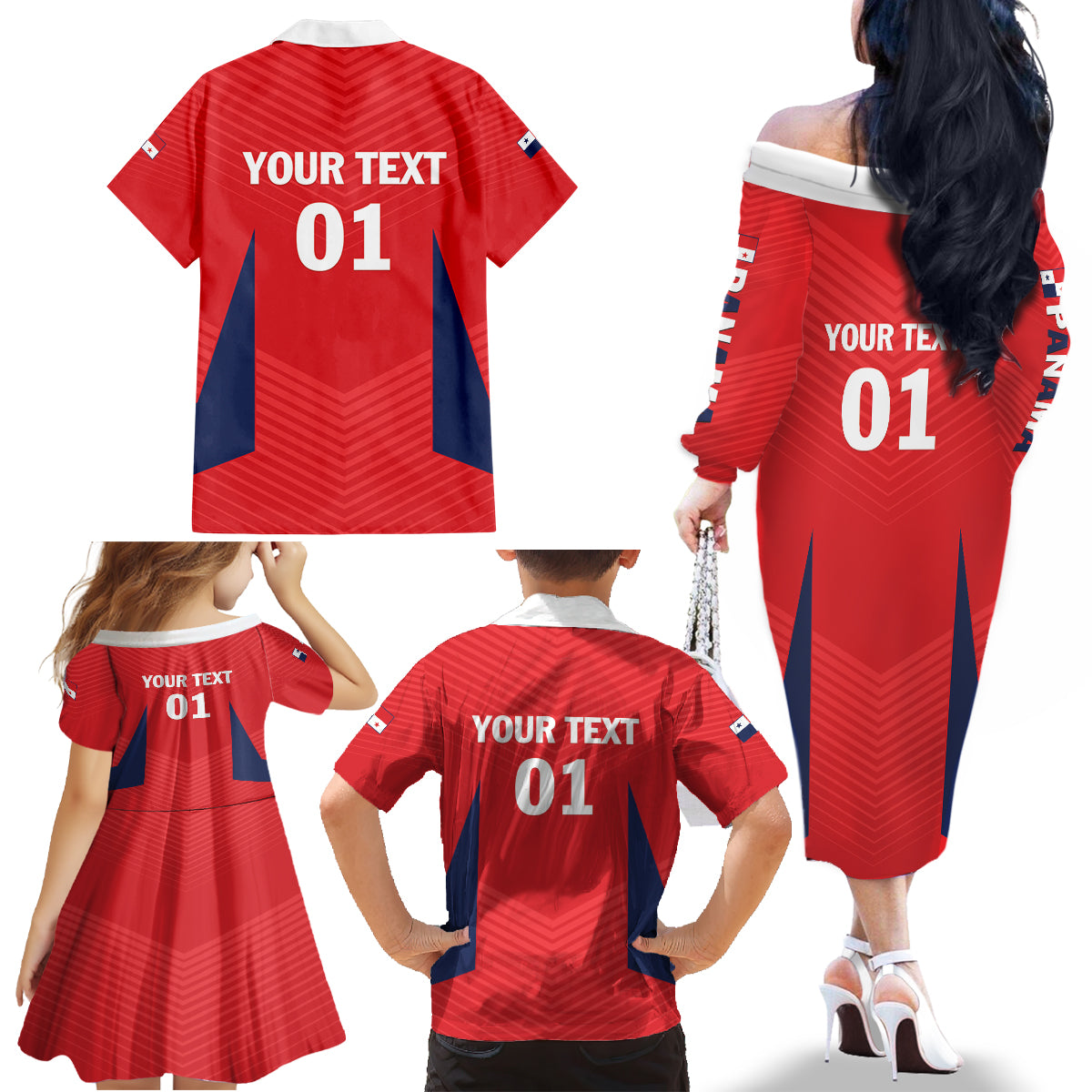 Personalized Panama 2024 Football Family Matching Off The Shoulder Long Sleeve Dress and Hawaiian Shirt Go Los Canaleros - Wonder Print Shop