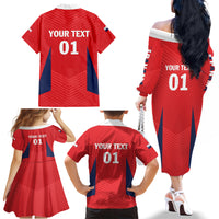 Personalized Panama 2024 Football Family Matching Off The Shoulder Long Sleeve Dress and Hawaiian Shirt Go Los Canaleros - Wonder Print Shop