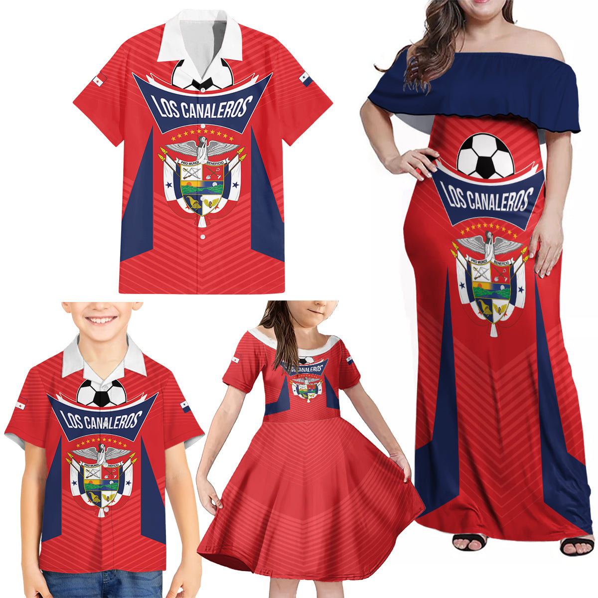 Personalized Panama 2024 Football Family Matching Off Shoulder Maxi Dress and Hawaiian Shirt Go Los Canaleros - Wonder Print Shop