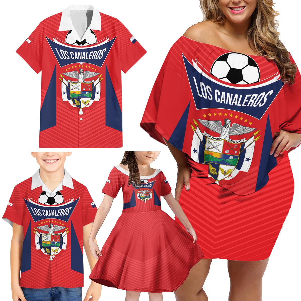 Personalized Panama 2024 Football Family Matching Off Shoulder Short Dress and Hawaiian Shirt Go Los Canaleros - Wonder Print Shop
