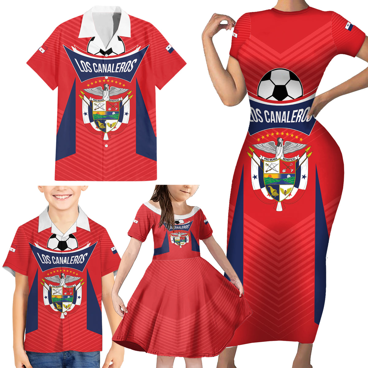 Personalized Panama 2024 Football Family Matching Short Sleeve Bodycon Dress and Hawaiian Shirt Go Los Canaleros - Wonder Print Shop