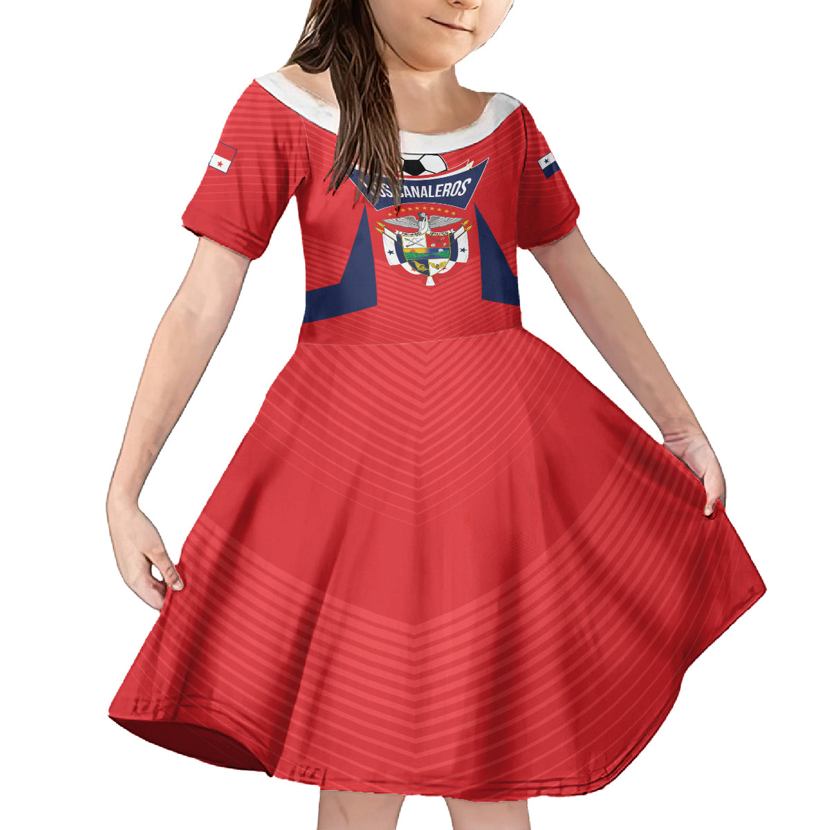 Personalized Panama 2024 Football Kid Short Sleeve Dress Go Los Canaleros - Wonder Print Shop