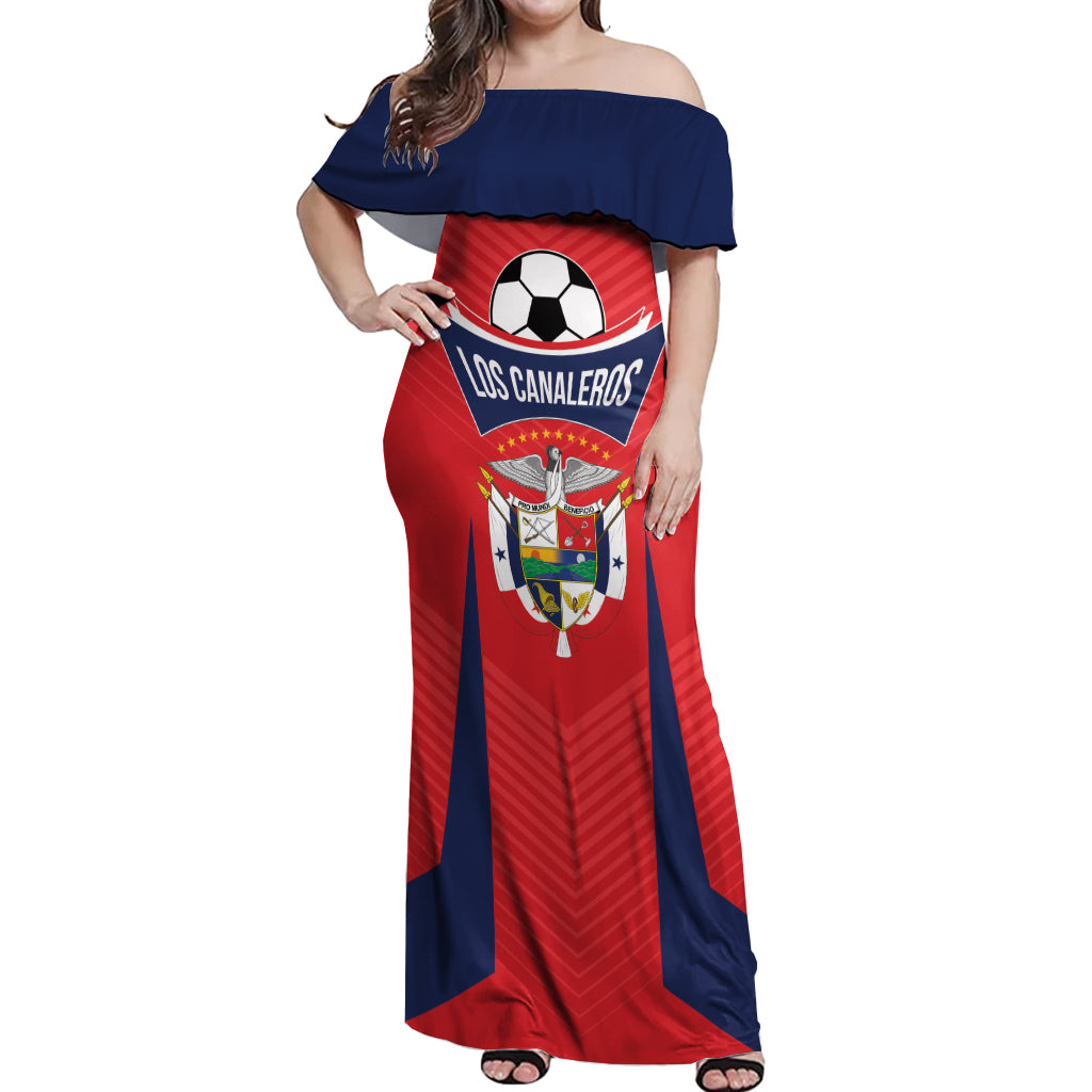 Personalized Panama 2024 Football Off Shoulder Maxi Dress Go Los Canaleros - Wonder Print Shop