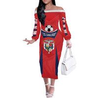 Personalized Panama 2024 Football Off The Shoulder Long Sleeve Dress Go Los Canaleros - Wonder Print Shop