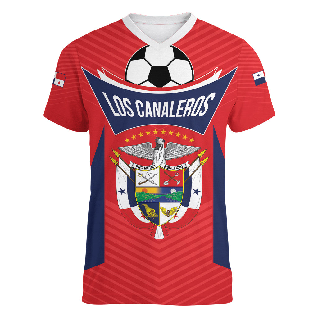 Personalized Panama 2024 Football Women V-Neck T-Shirt Go Los Canaleros - Wonder Print Shop