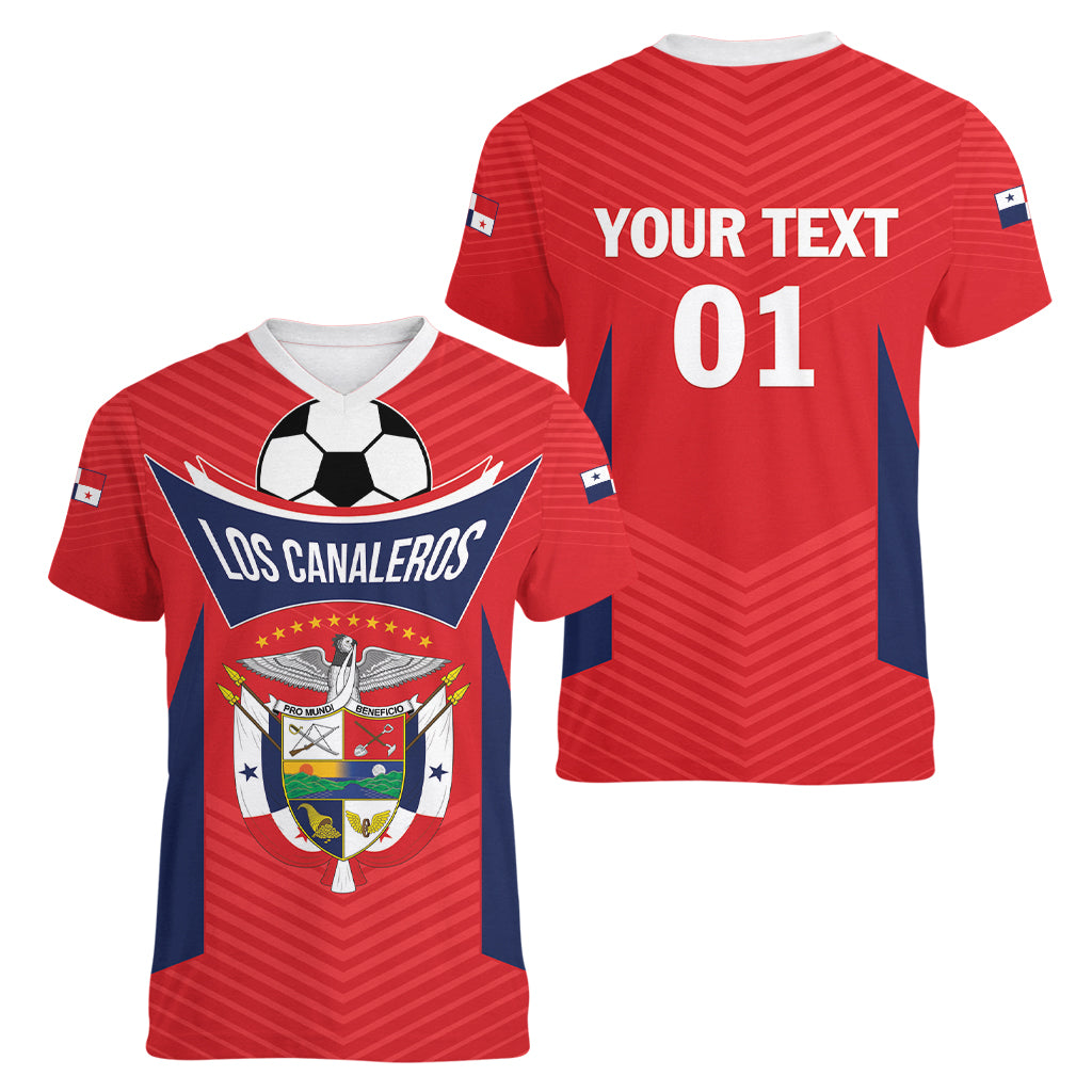 Personalized Panama 2024 Football Women V-Neck T-Shirt Go Los Canaleros - Wonder Print Shop