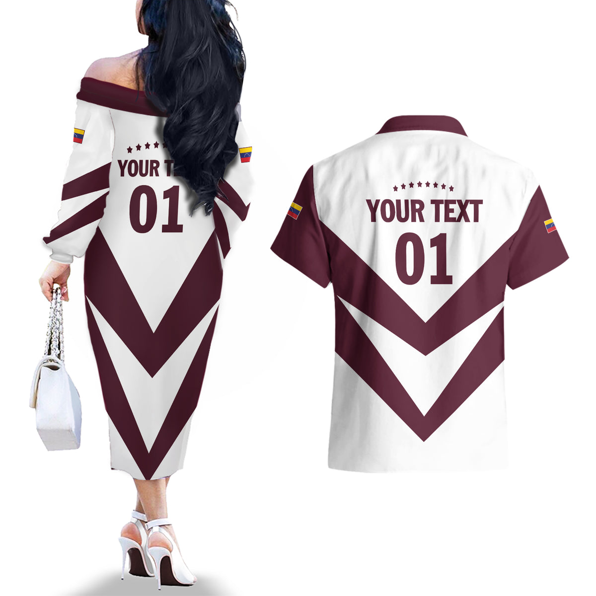 Personalized Venezuela 2024 Football Couples Matching Off The Shoulder Long Sleeve Dress and Hawaiian Shirt Mano tengo fe La Vinotinto - Wonder Print Shop
