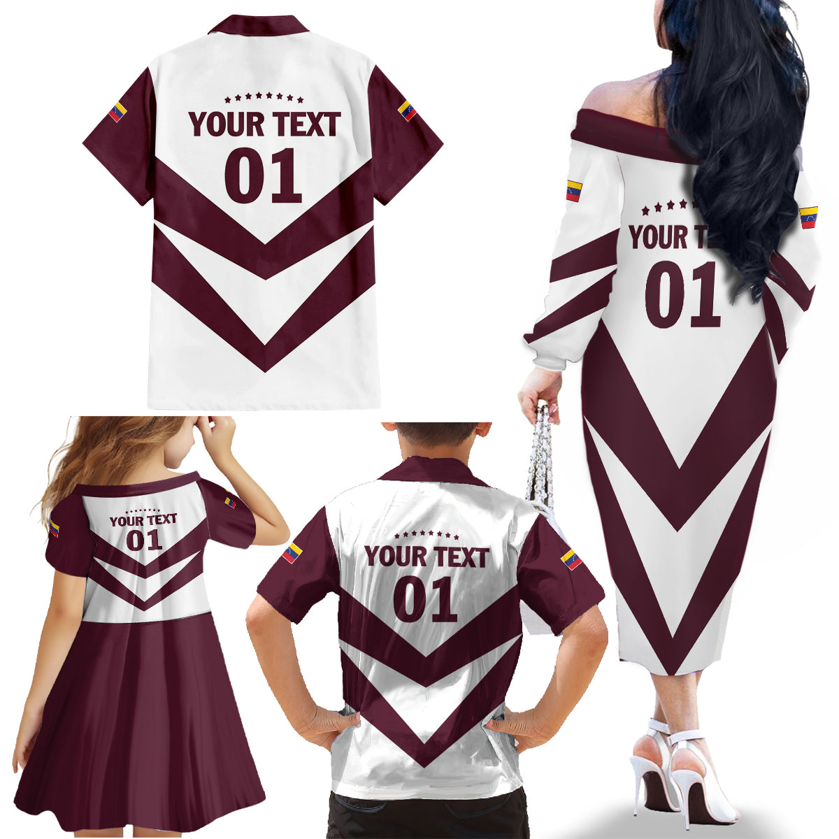 Personalized Venezuela 2024 Football Family Matching Off The Shoulder Long Sleeve Dress and Hawaiian Shirt Mano tengo fe La Vinotinto - Wonder Print Shop