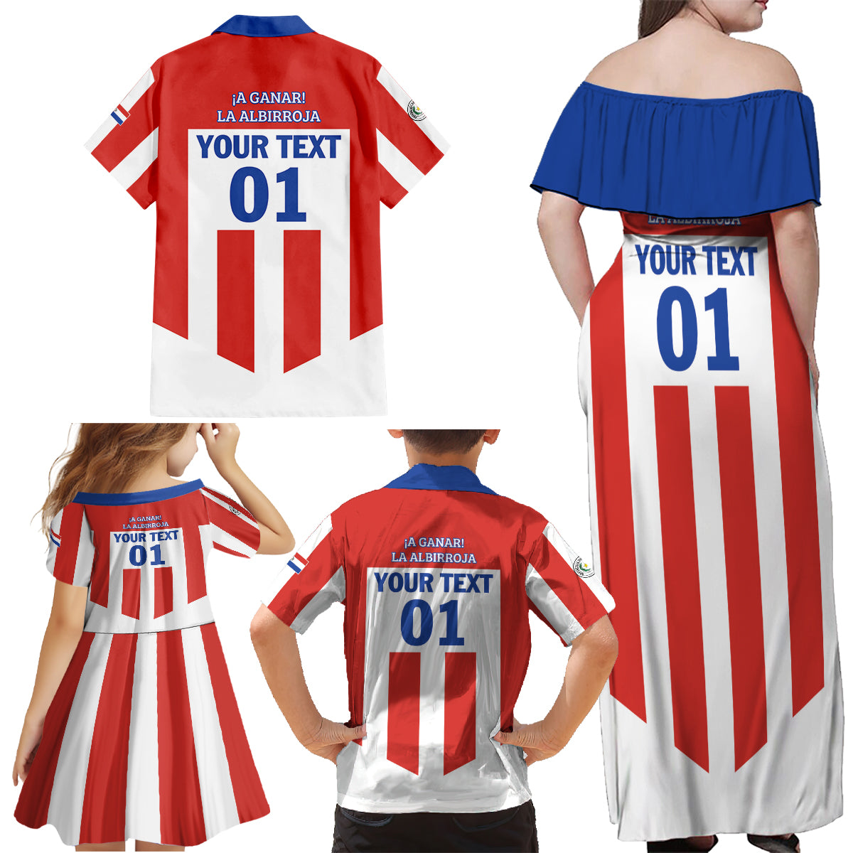 Personalized Paraguay 2024 Football Family Matching Off Shoulder Maxi Dress and Hawaiian Shirt Come On La Albirroja - Wonder Print Shop
