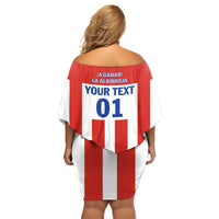 Personalized Paraguay 2024 Football Family Matching Off Shoulder Short Dress and Hawaiian Shirt Come On La Albirroja - Wonder Print Shop