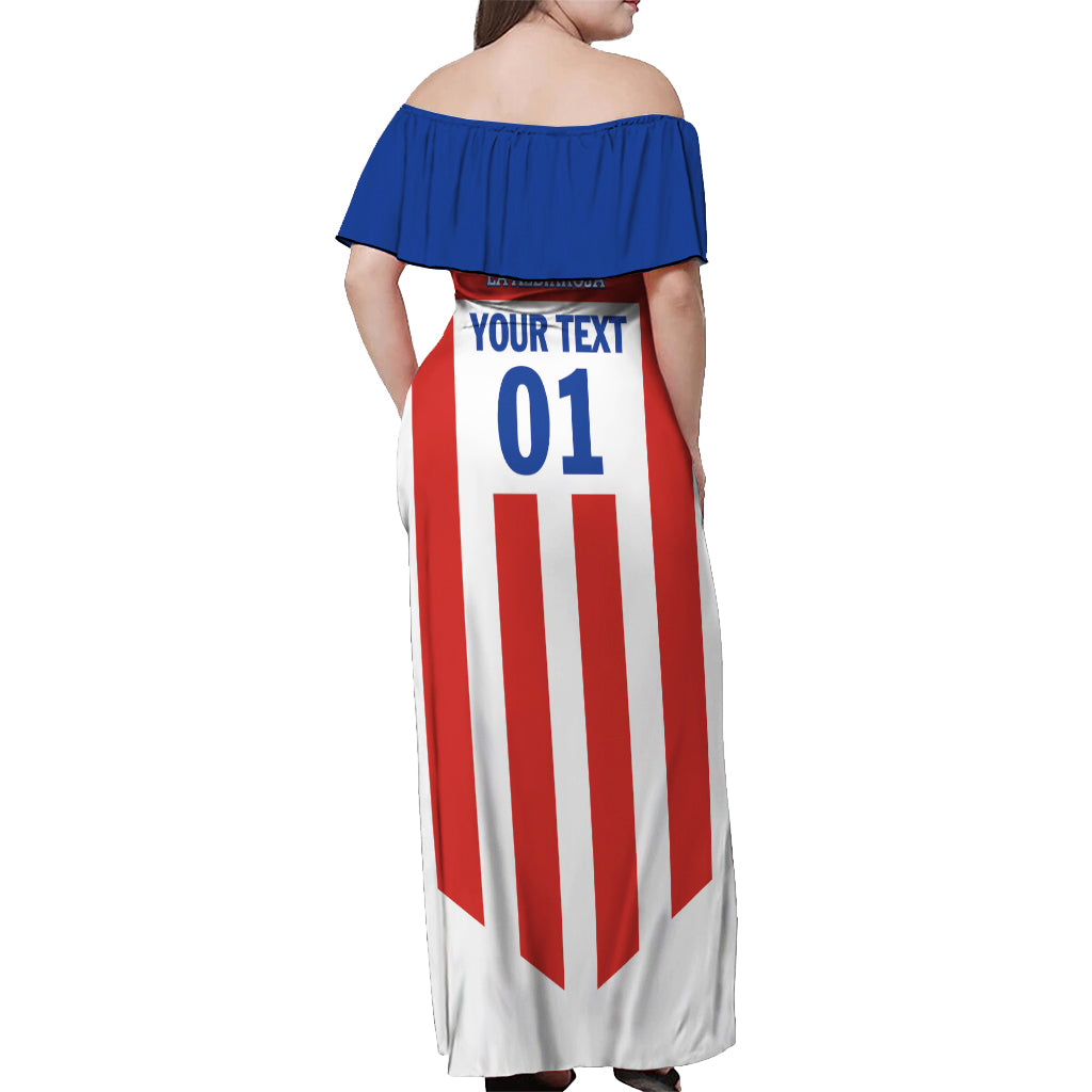 Personalized Paraguay 2024 Football Off Shoulder Maxi Dress Come On La Albirroja - Wonder Print Shop