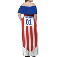 Personalized Paraguay 2024 Football Off Shoulder Maxi Dress Come On La Albirroja - Wonder Print Shop