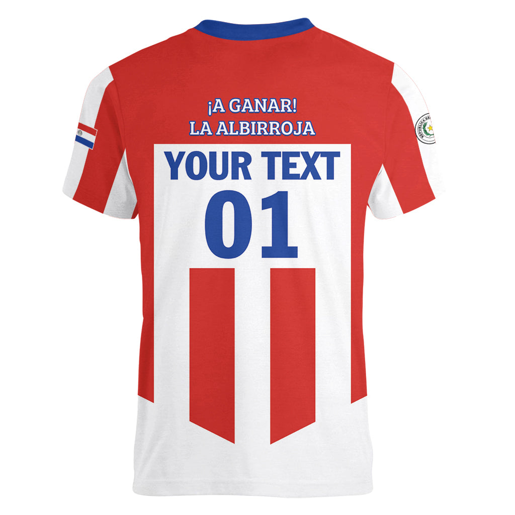 Personalized Paraguay 2024 Football Women V-Neck T-Shirt Come On La Albirroja - Wonder Print Shop