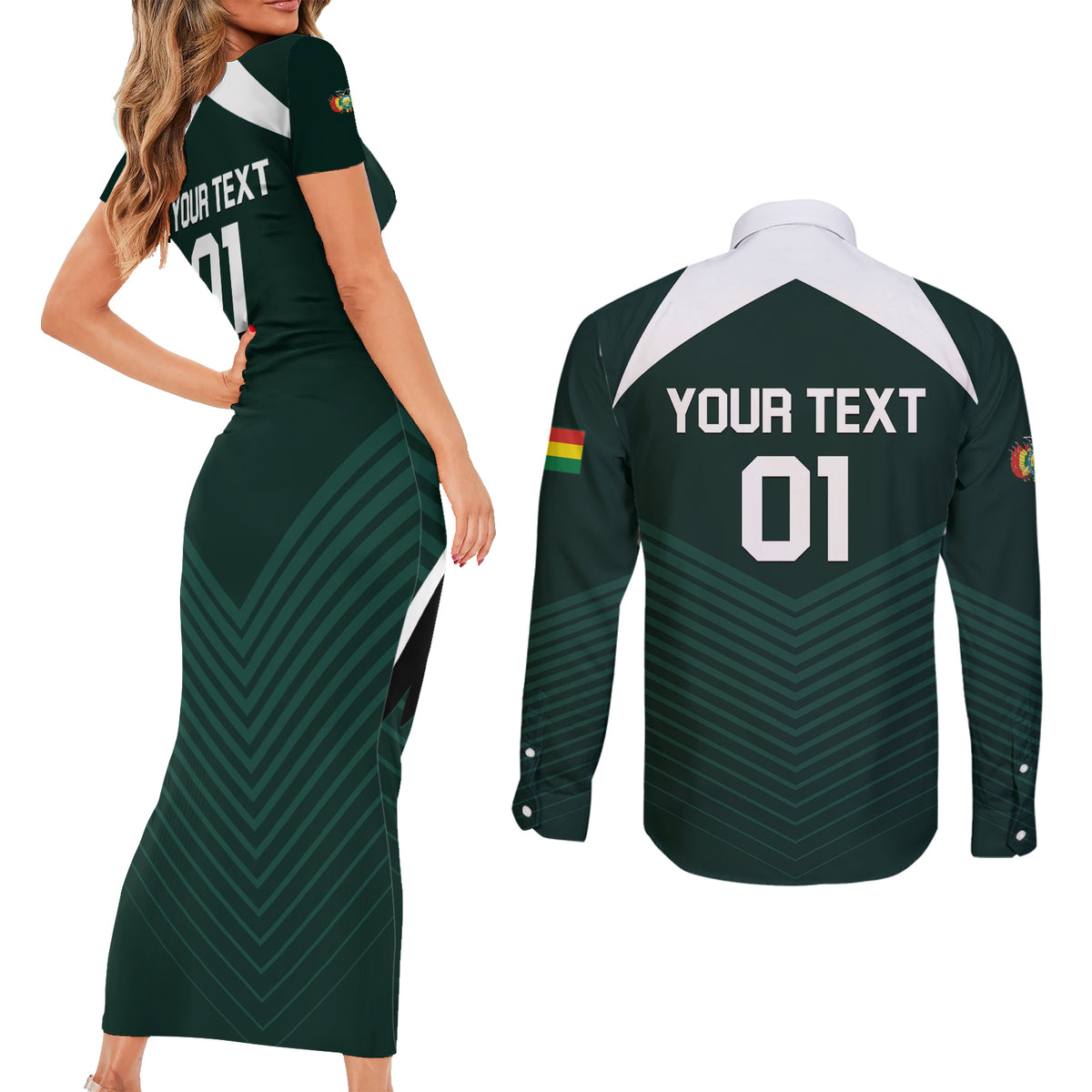 Personalized Bolivia 2024 Football Couples Matching Short Sleeve Bodycon Dress and Long Sleeve Button Shirt La Verd Go Champion - Wonder Print Shop