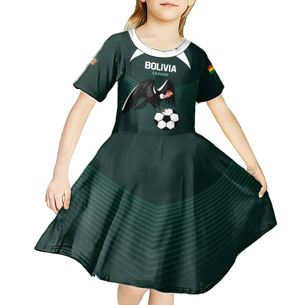Personalized Bolivia 2024 Football Kid Short Sleeve Dress La Verd Go Champion - Wonder Print Shop