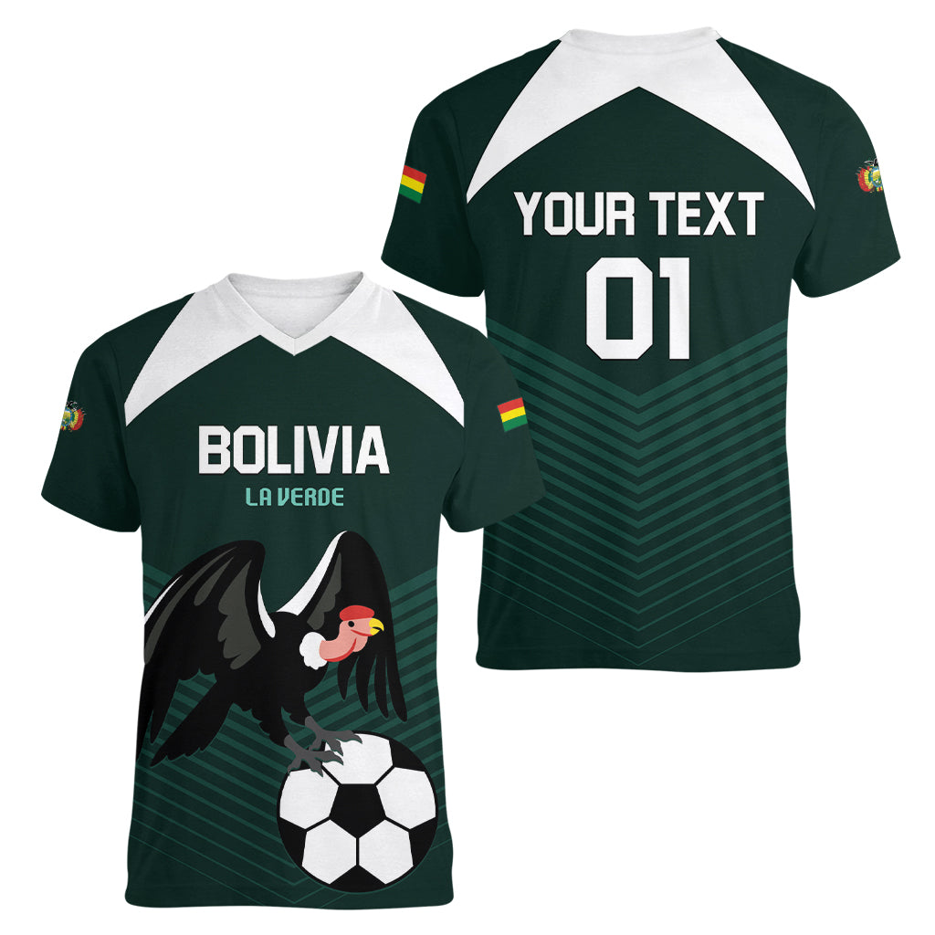 Personalized Bolivia 2024 Football Women V-Neck T-Shirt La Verd Go Champion - Wonder Print Shop