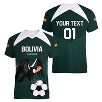 Personalized Bolivia 2024 Football Women V-Neck T-Shirt La Verd Go Champion - Wonder Print Shop