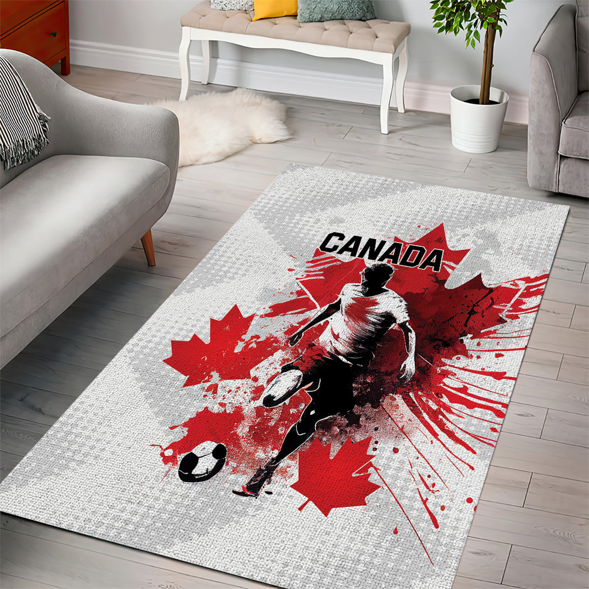 Canada 2024 Soccer Area Rug Canadian Player Maple Leaf - Wonder Print Shop