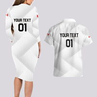 Personalized Canada 2024 Soccer Couples Matching Long Sleeve Bodycon Dress and Hawaiian Shirt Canadian Player Maple Leaf - Wonder Print Shop