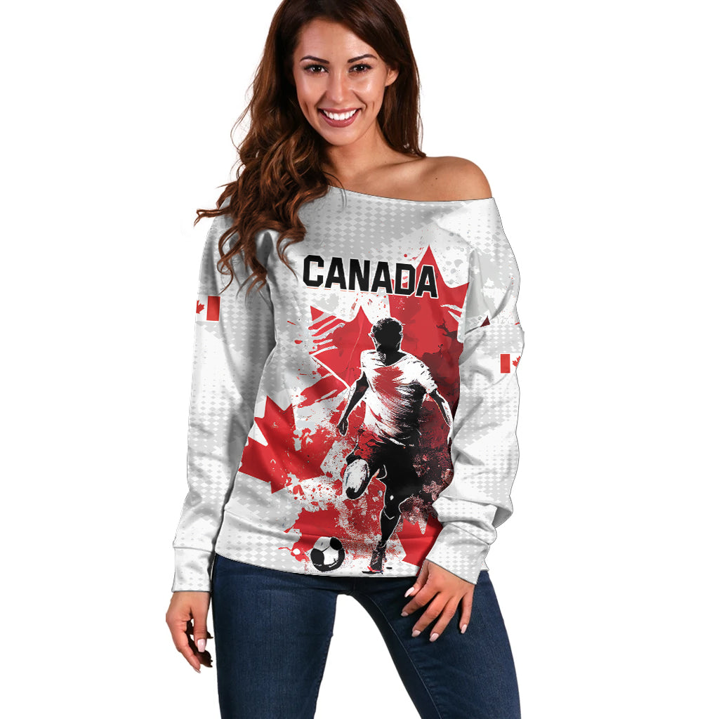 Personalized Canada 2024 Soccer Off Shoulder Sweater Canadian Player Maple Leaf