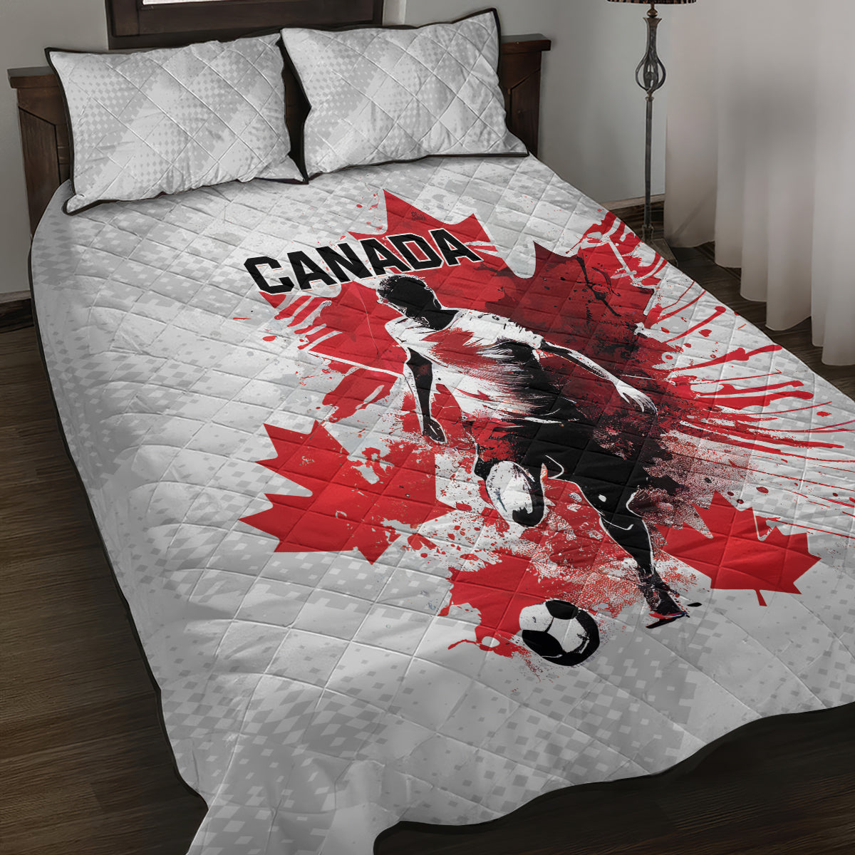 Canada 2024 Soccer Quilt Bed Set Canadian Player Maple Leaf - Wonder Print Shop