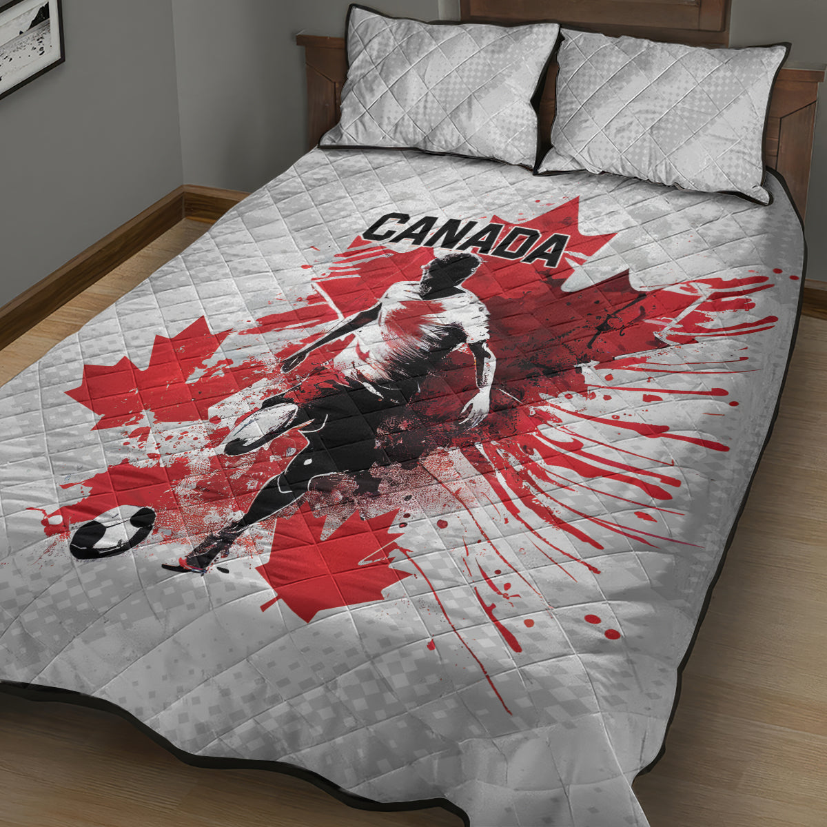 Canada 2024 Soccer Quilt Bed Set Canadian Player Maple Leaf - Wonder Print Shop