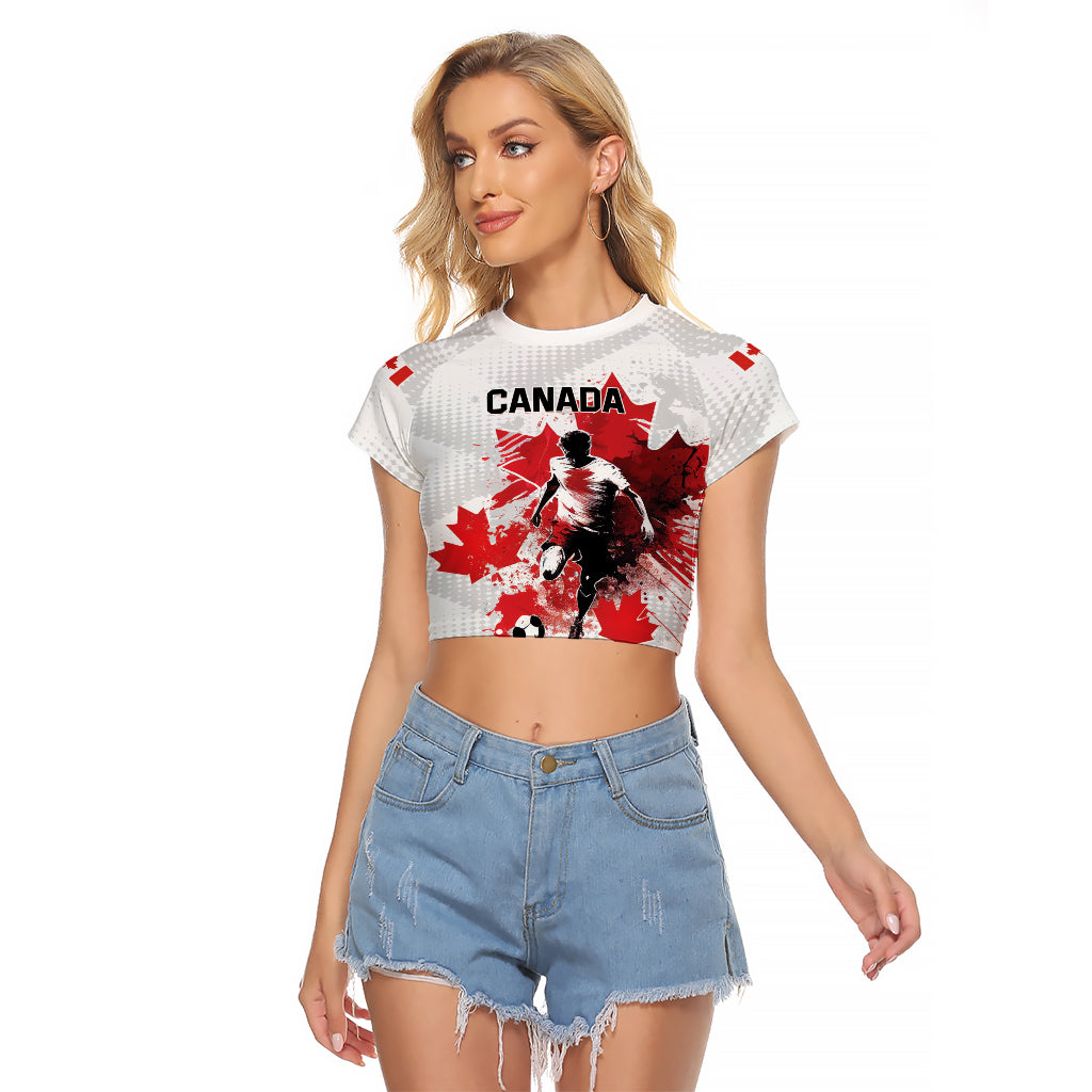Personalized Canada 2024 Soccer Raglan Cropped T Shirt Canadian Player Maple Leaf - Wonder Print Shop