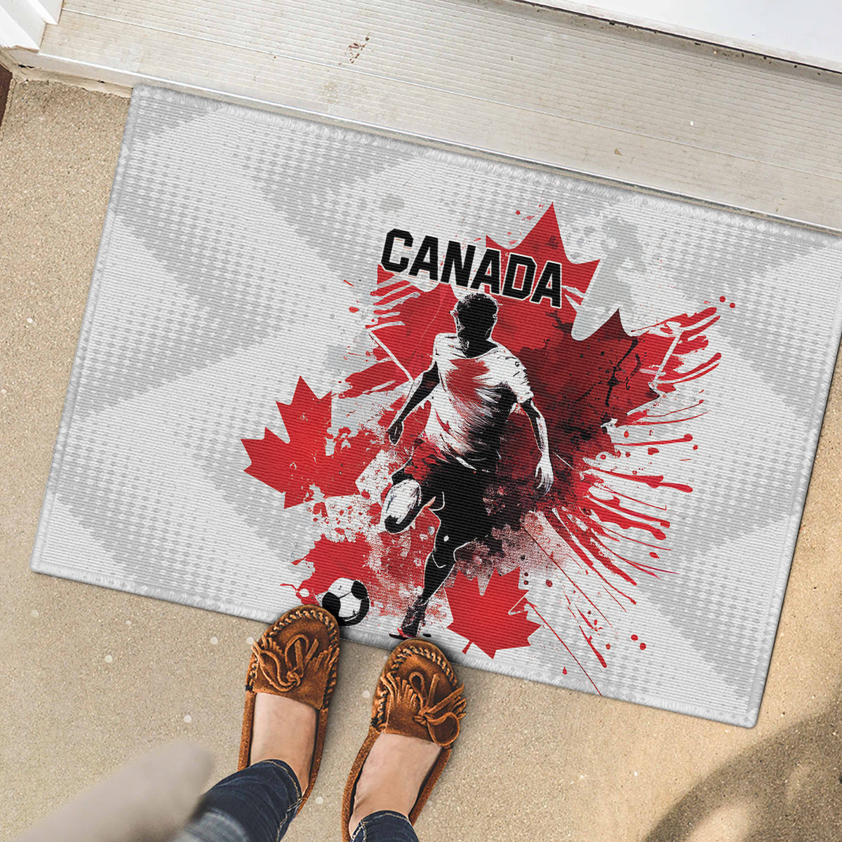 Canada 2024 Soccer Rubber Doormat Canadian Player Maple Leaf - Wonder Print Shop