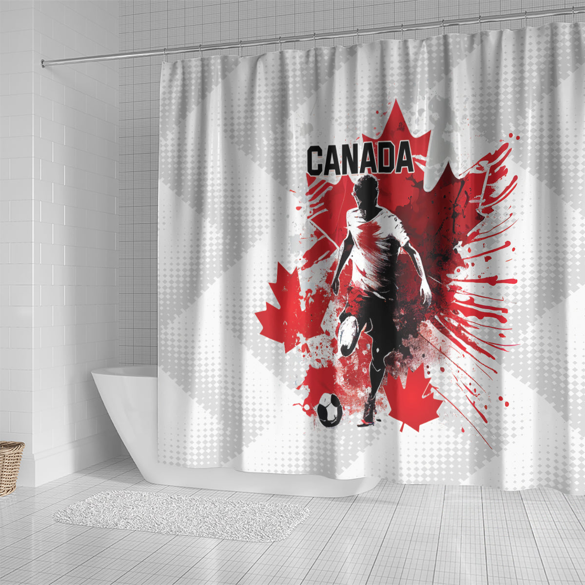 Canada 2024 Soccer Shower Curtain Canadian Player Maple Leaf